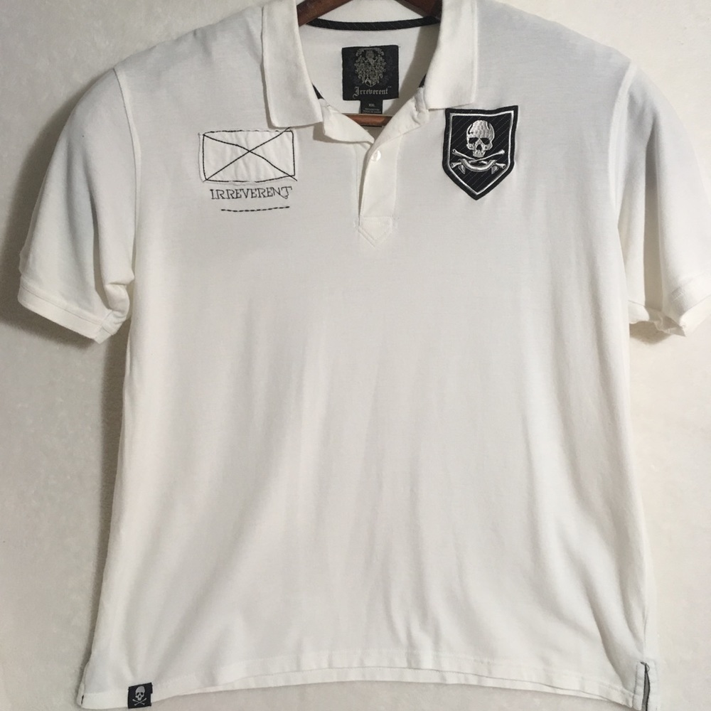 Irreverent Mens White Skull Polo Golf Shirt Size L